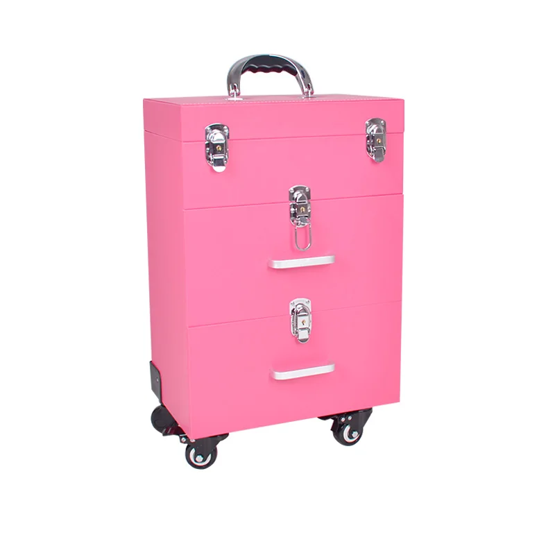 

2016 Pink Hot professional makeup Munsu Nail Case cosmetics cases tool box caster Kit cosmetics case large capacity