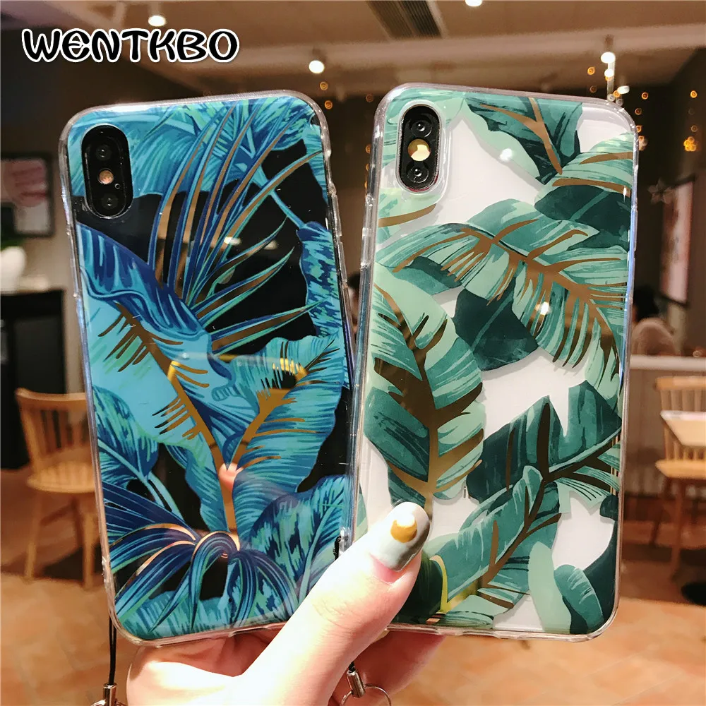 

Fashion 3D Art Plant Leaf Cover For iPhone 7 Luxury Transparent Plating Shining Phone Case For iPhone 6 6s 8Plus X XS MAX XR New