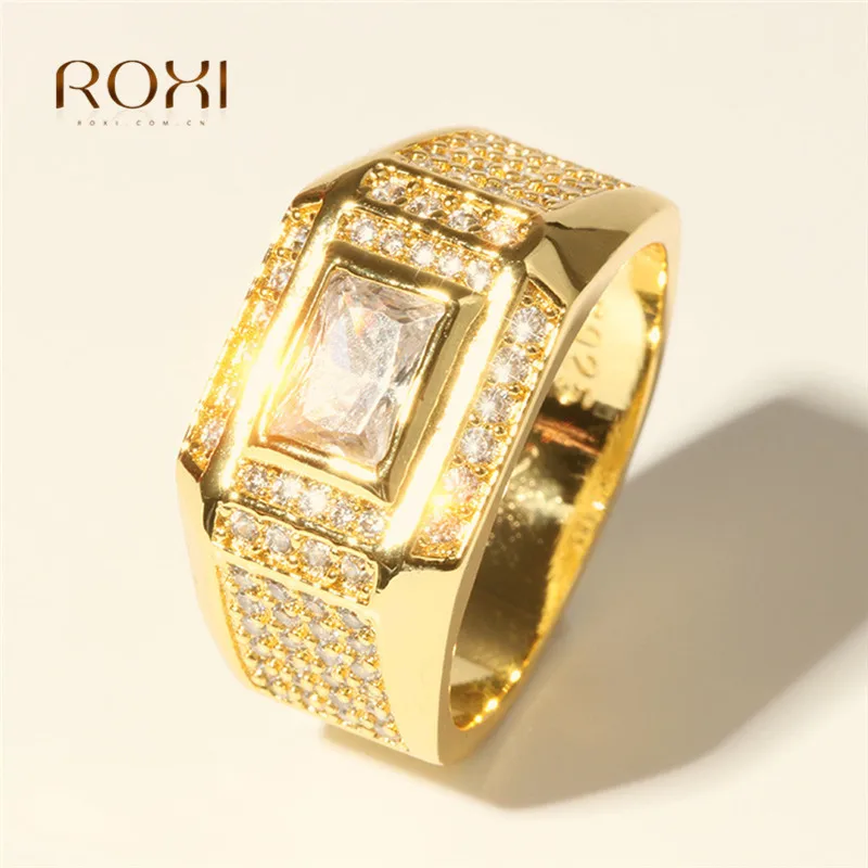 Gold color Wedding Rings for Women Men Couple Promise Band Anniversary Cubic Zirconia Engagement Jewelry Bijoux anillos Anel Z4