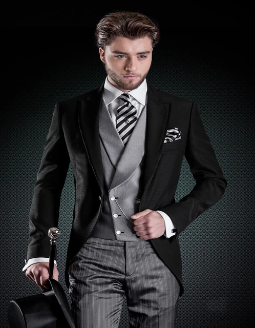 High Quality Custom Made Man Suit Black Tuxedo Jacket With Grey Pants ...