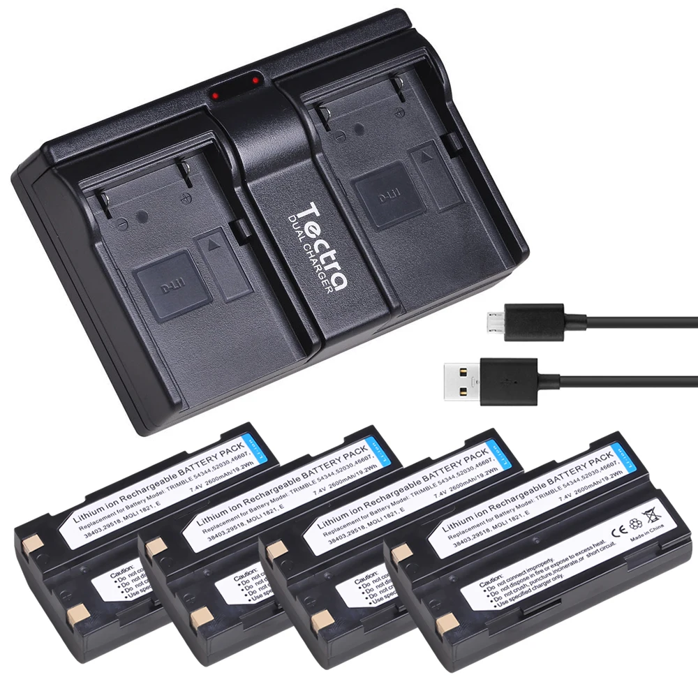 

2600mAh 4PCS 54344 Battery+Dual USB Charger for Trimble 29518 46607 52030 38403 5700 5800 R6 R7 R8 R8 GNSS MT1000 GPS Receiver