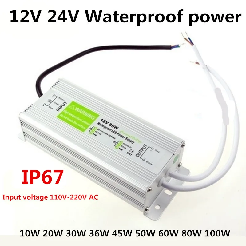 Светодиодный драйвер Трансформатор Питание адаптер AC110-260V для DC12V/24 V 10 W-100 W Водонепроницаемый Электронные напольные IP67 ленточная Светодиодная лампа