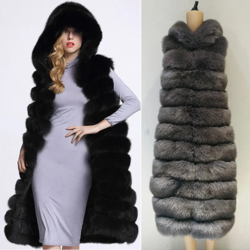 Women Faux Fur Vest Coat Luxury Fox Fur Coat Jackets Winter Warm Fur Vest Waistcoat Jacket Faux Fur Long Coat Outwear