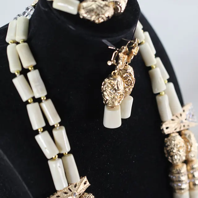 Amazing White Long Coral Beads Necklace Set White Coral Costume African Beads Jewelry Set Gold Fashion Amazing White Long Coral Beads Necklace Set White Coral Costume African Beads Jewelry Set Gold Fashion Coral Beads CNR057