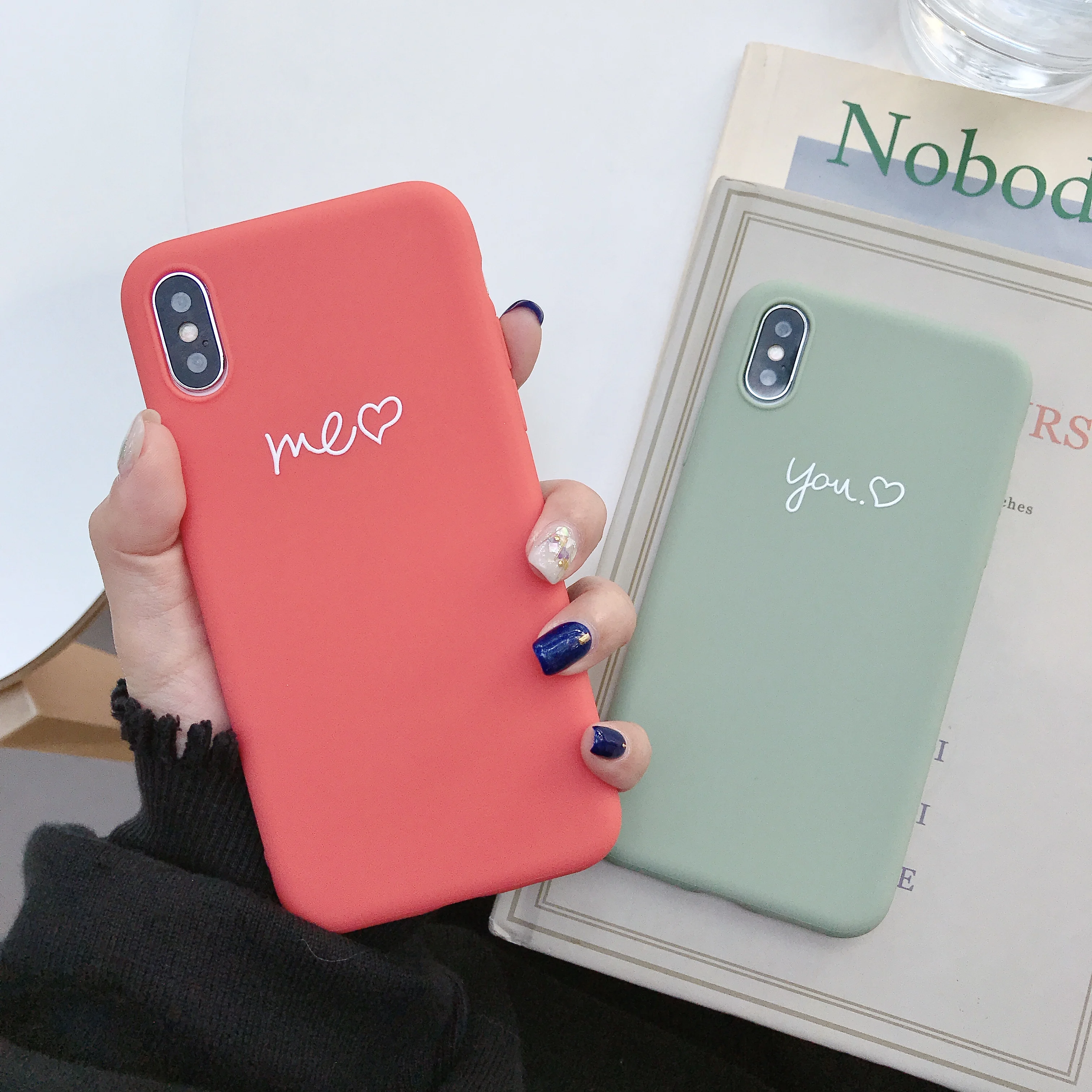 KIPX1077_5_JONSNOW Couples Style Phone Case for iPhone 6S 7 8 Plus Cartoon Painted Back Cover for iPhone X XR XS Max Soft Silicone Case