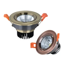 Светильник с регулируемой яркостью COB, 3 Вт, 5 Вт, 7 Вт, 9 Вт, 12 Вт, 15 Вт, светодиодный потолочный светильник из бронзовой меди, встраиваемый Точечный светильник, светильник для помещений, AC110V, 220 В