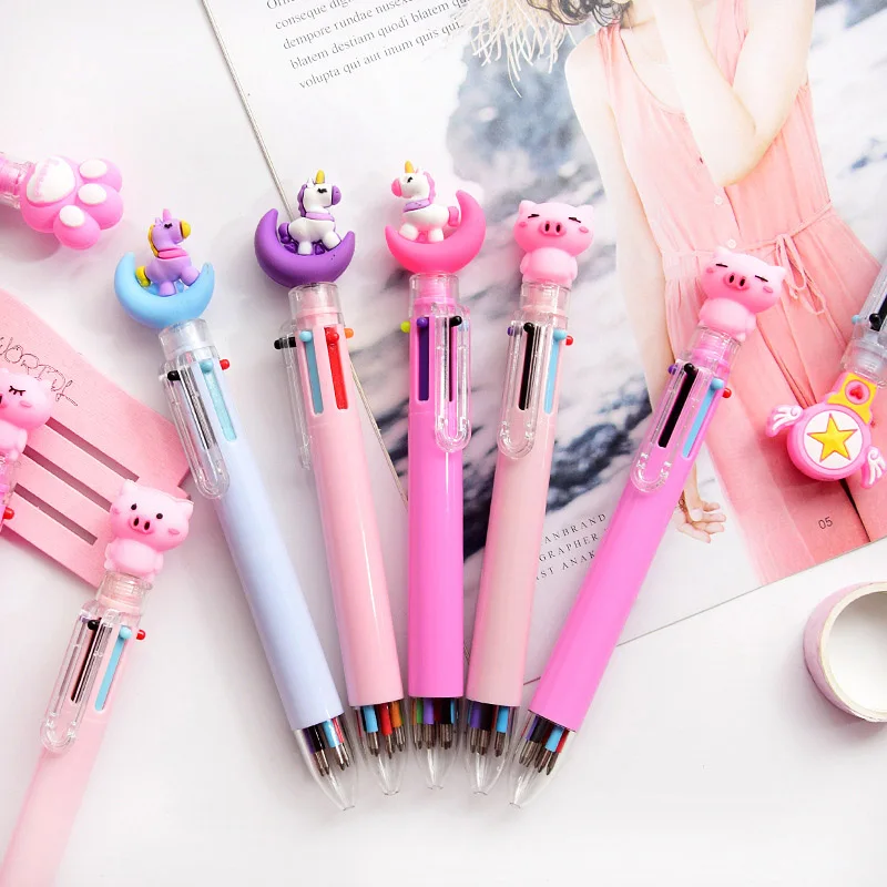 

Cute Unicorn Multicolor Ballpoint Pen Pink Star Multi Function 6 In 1 Colorful Ball Pen Office School Kawaii Stationery Supplies