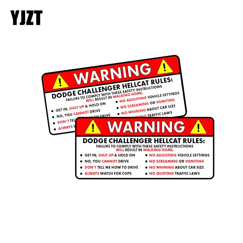 

YJZT 11.2*5cm 2x Cartoon Funny Rules WARNING Retro-reflective Car Sticker Decals C1-8128