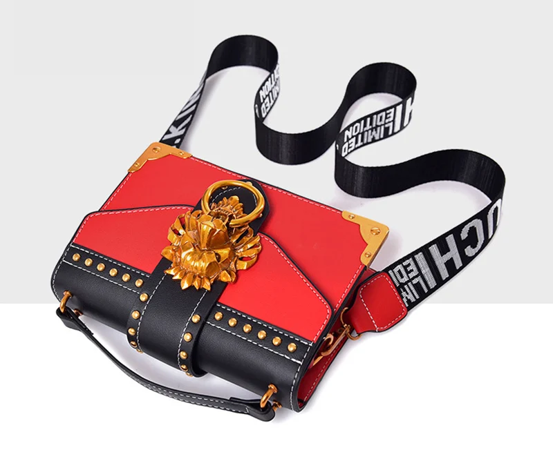 Fashion Women Handbag Lion Head Lock Small Square Pack Crossbody Shoulder Feamle Tote Bags Ladies Casual Rivet Wallet SS0419 (10)
