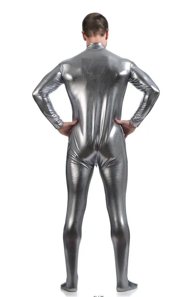 Cosplay&ware Ensnovo Men Latex Suit Black Shiny Metallic Tights Gold Zentai Full Body Unitard Custom Skin Bodysuit Zipper Front -Zentai shop online