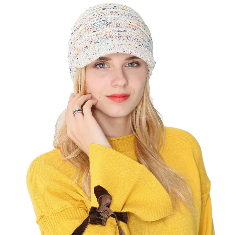 Шапки женские зимние теплые вязаные утолщенные шапки шерстяные Лыжные шапки с козырьком дизайн распродажа Gorras Mujer 30SP27