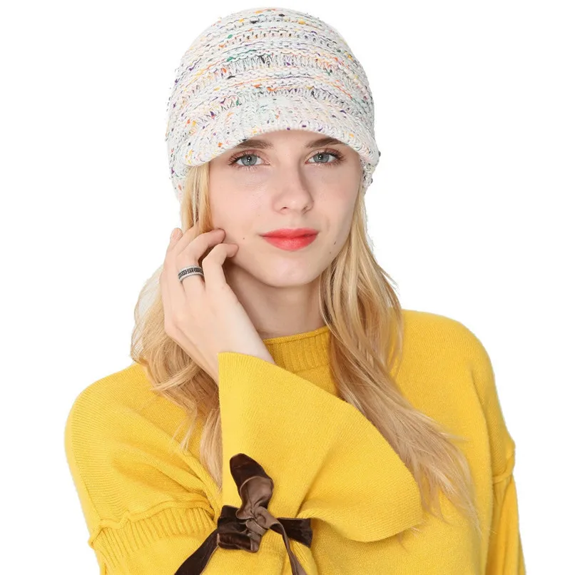 Caps Women Girl's Winter Warm Knit Thicken Hat Wool Snow Ski Caps with Visor New Design Hot Sale Gorras Mujer 30SP270