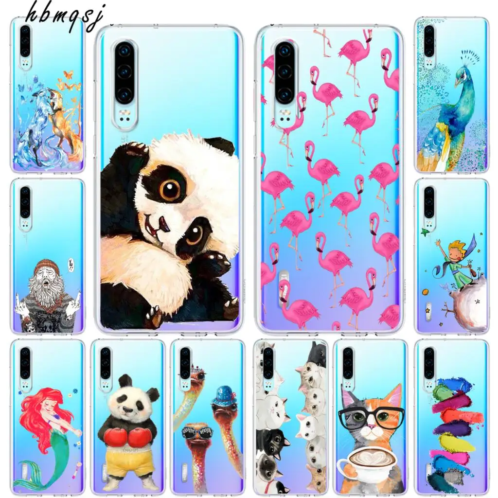 

Cute for huawei p30 lite case silicone soft cartoon cat panda peacock original coque for p30 pro mobile phone back cover