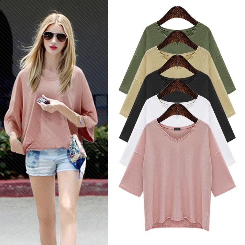 

Womens Plus Size T Shirt Half Sleeve V-neck Casual Cotton Ladies Tops Tees Female shirts