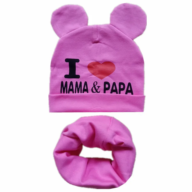rose mama Новая хлопковая детская шляпа, шарф, комплект, детский красивый комплект из шапки с ушками шапки бини шапки высокое качество для маленьких мальчиков и девочек шапки и шарфа комплект Детские шляпы реквизит для фотосессии - Цвет: rose mama