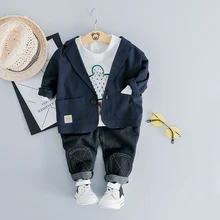 HYLKIDHUOSE/ весенние комплекты одежды для малышей, комплекты одежды для маленьких девочек и мальчиков, пальто, футболка и штаны, Детский костюм