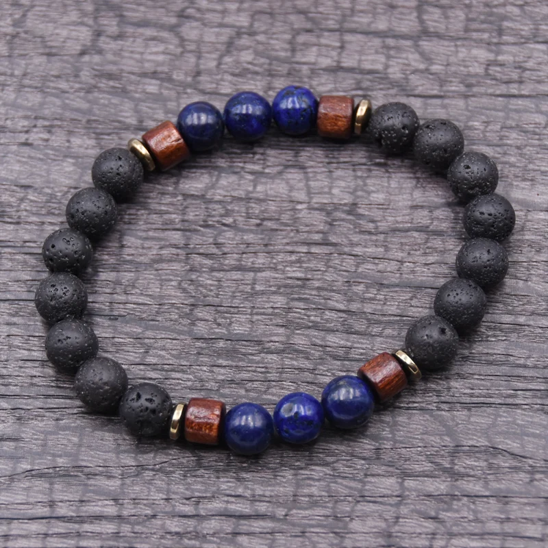 

New design Natural Lava Rock Stone Beads Strand Bracelet Wooden bead Accessories Black Rock Stone Men/Women Jewelry Gift