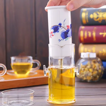 

180ML Chinese Style Hand Painted Art Pattern Clear Glass Teapot with Ceramic Filter Cover Kit Binocular Tea Kettle Teaware Gifts