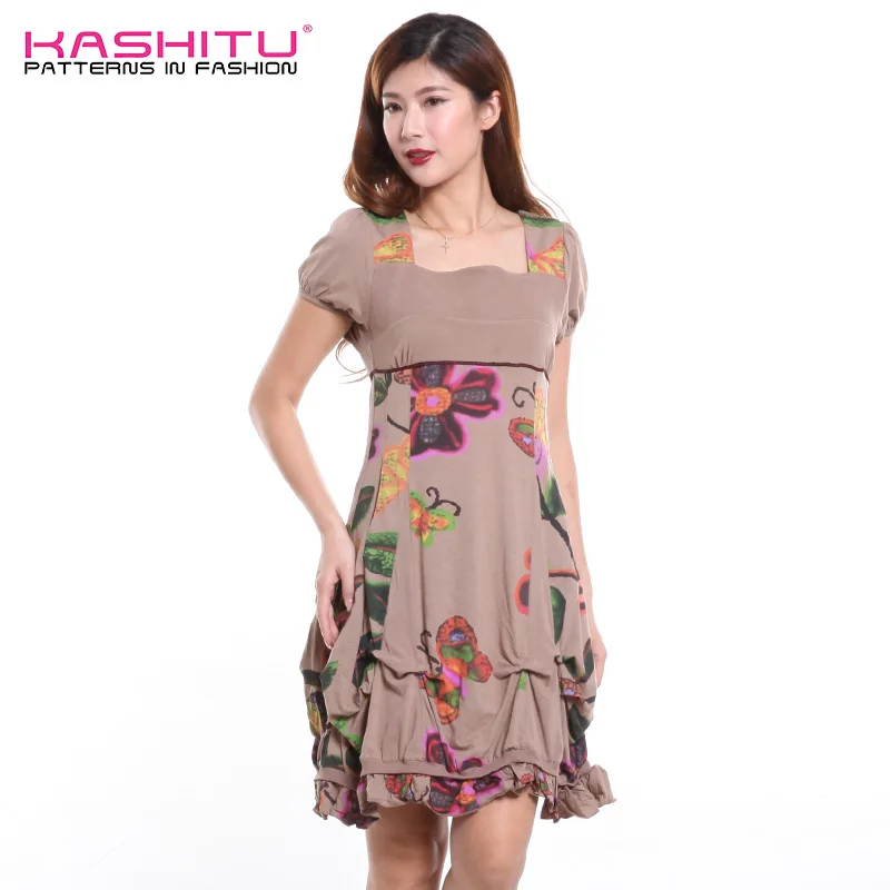

платье 2019 Kashitu European and American fashion beauty printing national short-sleeved dress vestiti donna estate