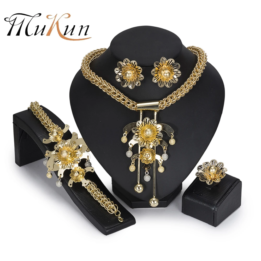 

MUKUN BIG African Jewelry Set luxury Golden color Wedding Dubai Indian Bridal Jewellery Set for Women Turkish Jewelery Costume