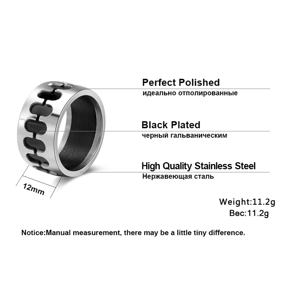 ORSA JEWELS Stainless Steel Rings For Men Personalized Design Silver Color With Black Surface Width 12MM Party Jewelry GTR33