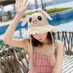 Летняя женская Рыбацкая шляпа с длинными ушами, движущаяся кошка, плюшевая шапка с кроличьими ушками для детей и взрослых, шляпа от солнца