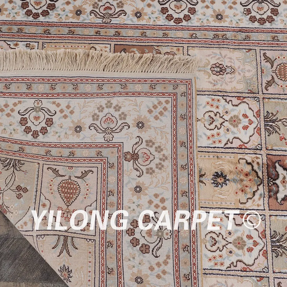 Yilong 4'x6' турецкий ковер шелк бежевый четыре сезона ручной работы изысканный персидский шелковые ковры (yhw197b4x6)