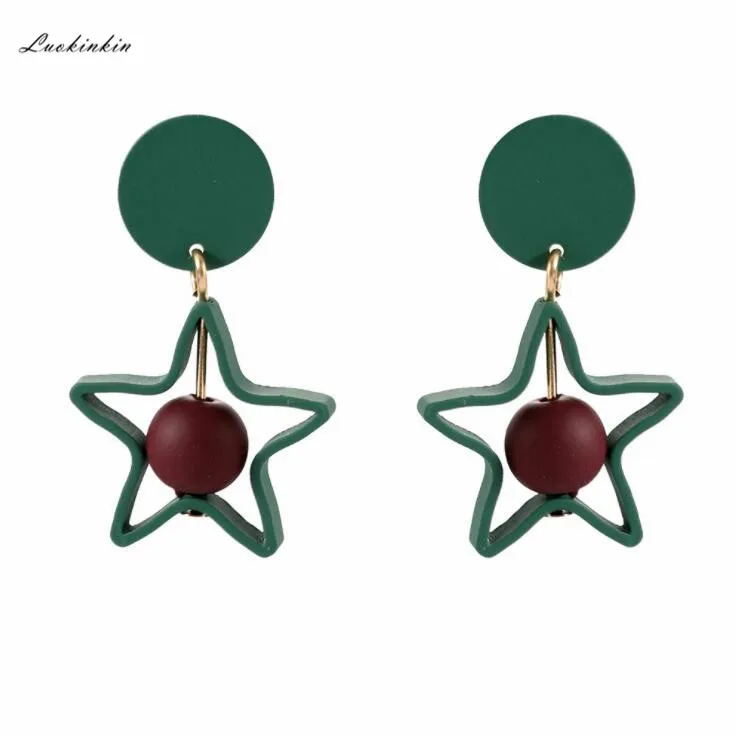 

geometric circular triangle square pentagon collision color temperament green long earrings ladies fashion earing jewelry