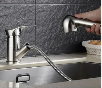 

Kitchen faucet sink faucet pull rotary brushed hot and cold faucet