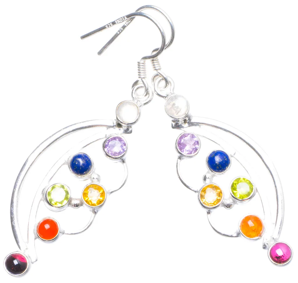 

Moonstone,Citrine,Amethyst,Peridot,Carnelian and Lapis Lazuli 925 Sterling Silver Earrings 2" X4725