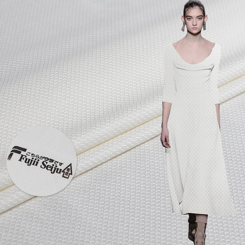Перламутровый шелк Сделано в Японии жаккард твид шерсть белый цвет шерсть материалы осеннее платье DIY Одежда ткани
