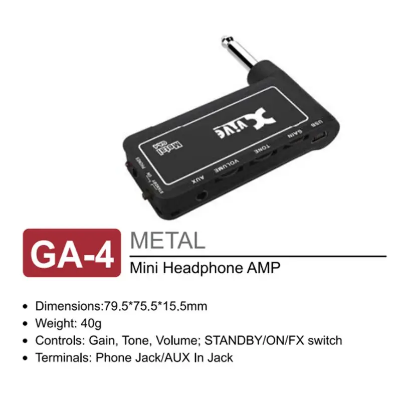 1pc Guitar Plug Mini Portable Recharge Elec Headphone Amp Amplifier Acoustic Rock Metal Delay