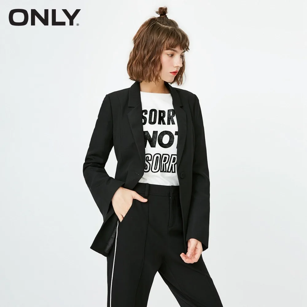 

ONLY Split cuff slim long blazer hombre female solid striped single button|117308510