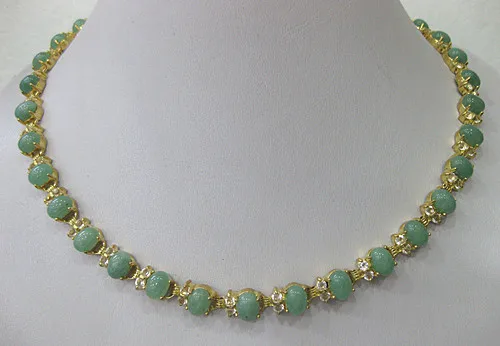 

free shipping>>@> wholesale noble 6*8mm green jade 18KGP necklace 17