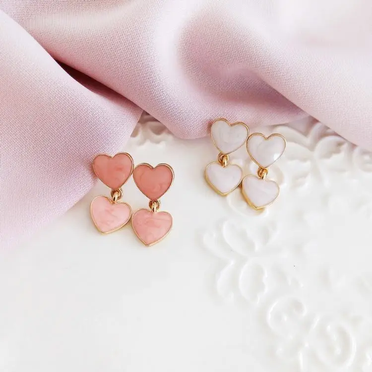 

New Arrival Trendy Romantic Cute Pink Love Peach Shell Heart Long Dangle Earrings Brincos Korean Pendant Sweet For Women Gifts