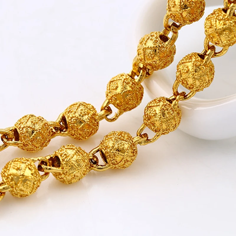 

Hip Hop Chain Yellow Gold Filled Mens Necklace Patterned Beads Chain Accessories