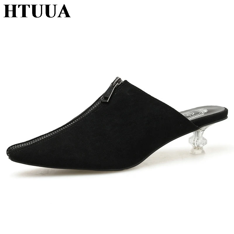 

HTUUA Brand Fashion Women Slippers Casual Zipper Mules Shoes Close Toe Slip On Slides 2019 Spring Summer Ladies Sandals SX2681
