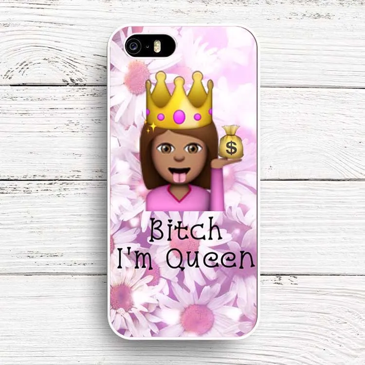 Fashion Funny Emoji PINK Queen Bitch Design White Hard