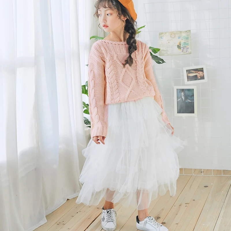 Long Skirt white Длинная юбка для девочек, детское бальное платье из тюля, красивые детские юбки, модные детские вечерние длинные юбки на весну и осень, размер 2-13 лет - Цвет: Long Skirt white