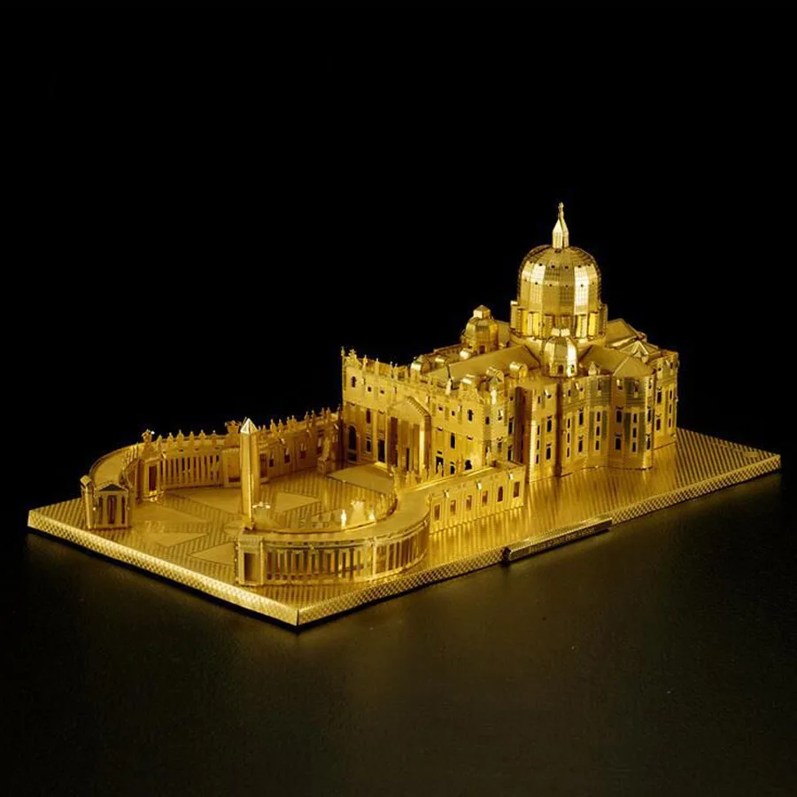 3D металлическая головоломка Италия церковь святого Петра архитектурная миниатюрная Строительная модель DIY лазерная резка сборка головоломки игрушки - Цвет: Gold