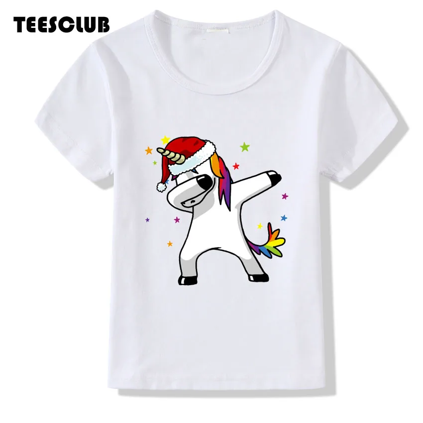 Детский топ; коллекция года; детская футболка с рождественским принтом Dab; Летняя Повседневная футболка с рисунком единорога; футболка с круглым вырезом для мальчиков и девочек - Цвет: C10