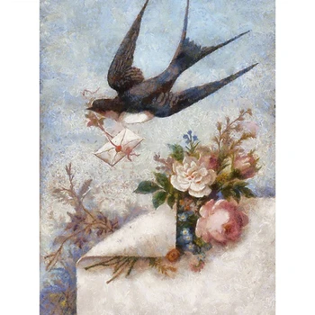 

5D DIY Full Square Diamond Painting Cross Stitch Swallows returning home 3D Diamond Embroidery Rhinestone Mosaic Home Decoration