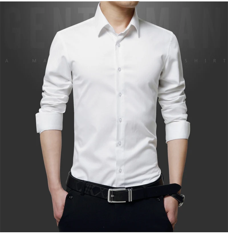 TFETTERS, Брендовые мужские рубашки, мерсеризованный хлопок, сплошной цвет, облегающая шелковая рубашка с длинным рукавом, гладкие мужские рубашки, большие размеры S-5XL