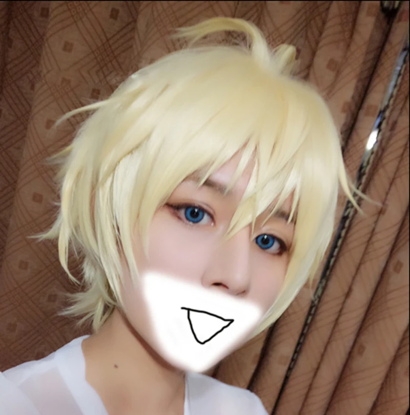 

Seraph of the End Mikaela Hyakuya Wig Blonde Short Shaggy Layered Fluffy Synthetic Hair Cosplay Costume Wigs + Wig Cap