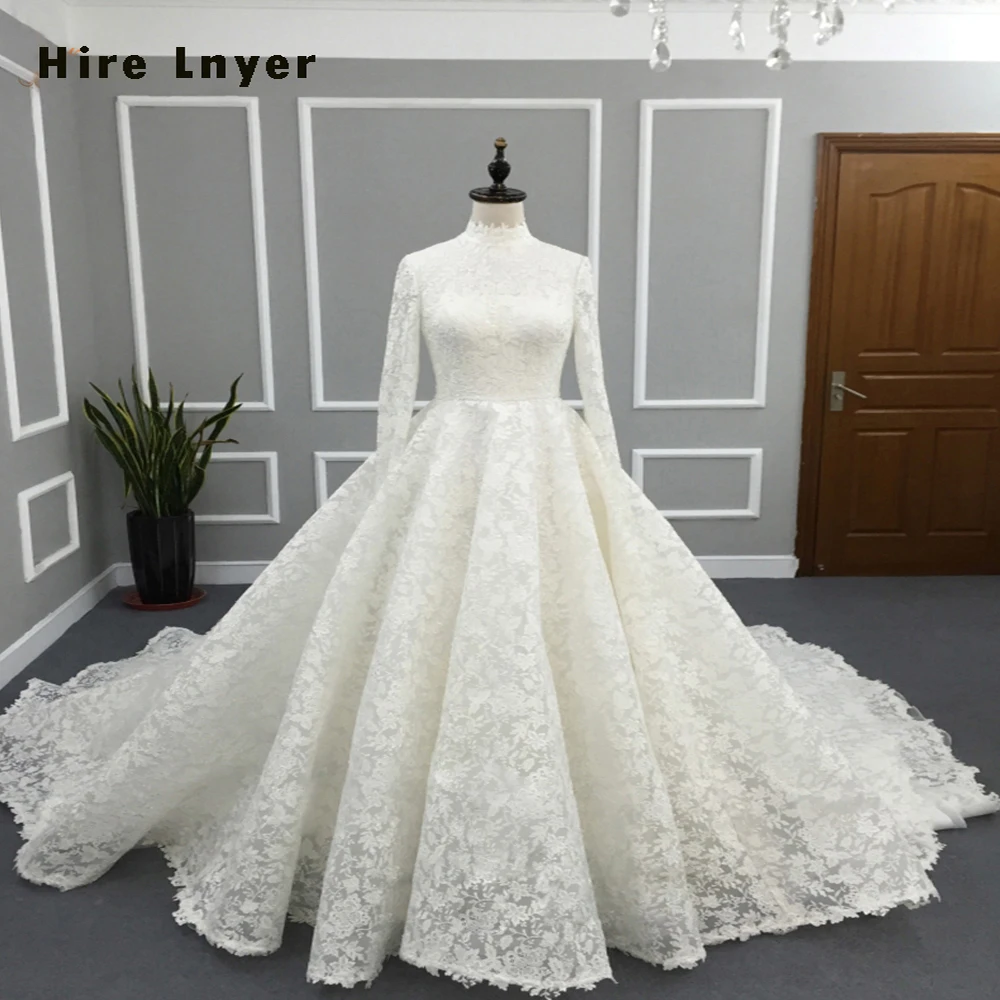 

Najowpjg New Design High Neck Long Sleeve Mariage Chapel Train Gorgeous Lace Bride Wedding Dresses 2019 Vestido De Noiva Renda