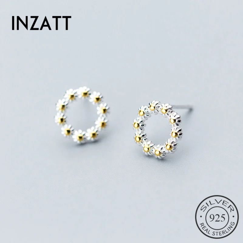 

INZATT Romantic Yellow Flower Stud Earrings Geometric Round Real 925 Sterling Silver For Women Wedding in Summer Jewelry Gift