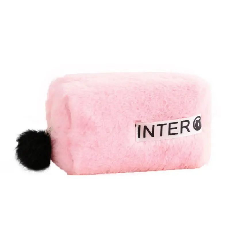 Пушистый косметический мешок многофункциональный органайзер для макияжа с большой вместительностью милый карман маленькая квадратная сумка для мелочи принадлежности для макияжа - Цвет: light pink