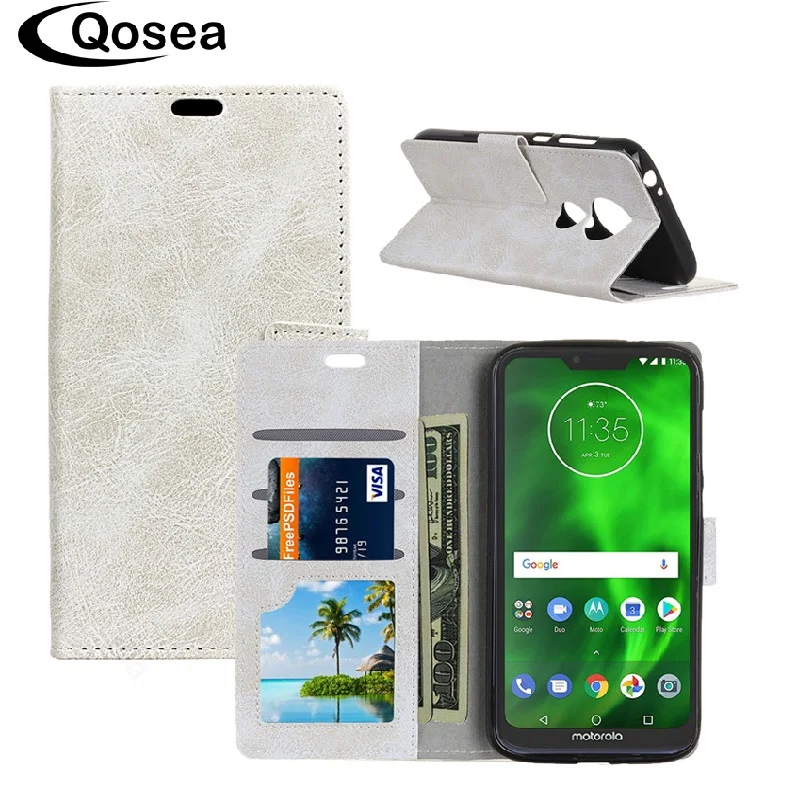 Qosea роскошь для Motorola Moto G7 Играть чехол Гладкий Pattern кожаный мото Z4 стойка