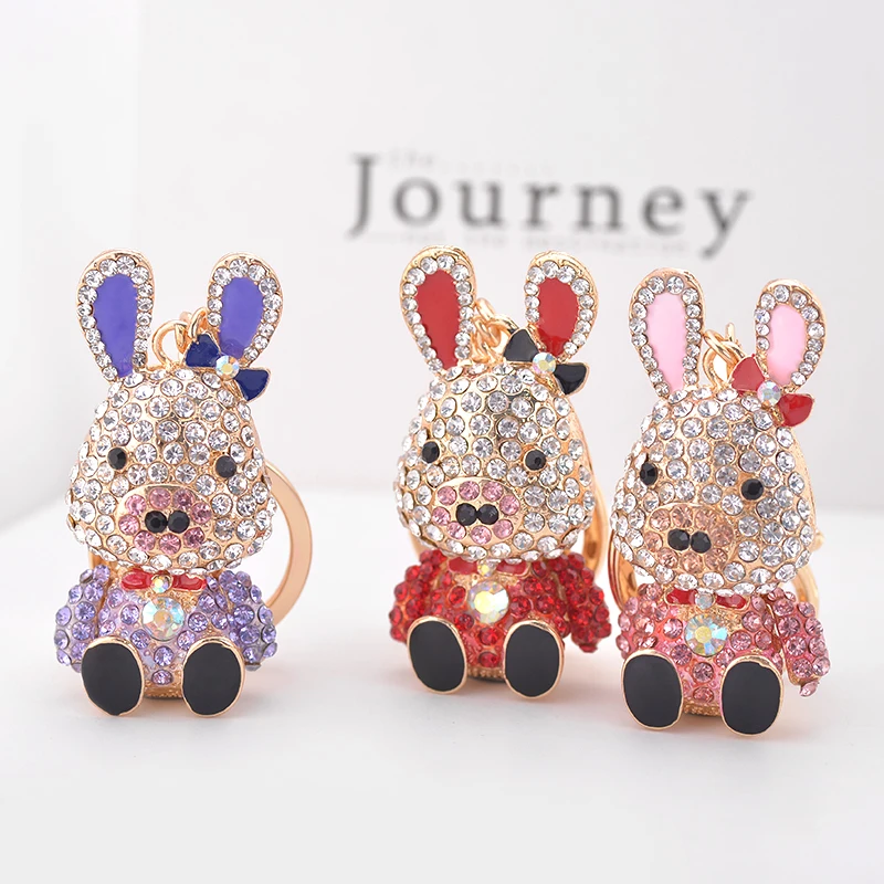 

EASYA Pretty Cute Crystal Cartoon Pig Key Chain Holders Big Rhinestone Enamel Lovely Keychain Bag Charm Accessories Car Key Ring