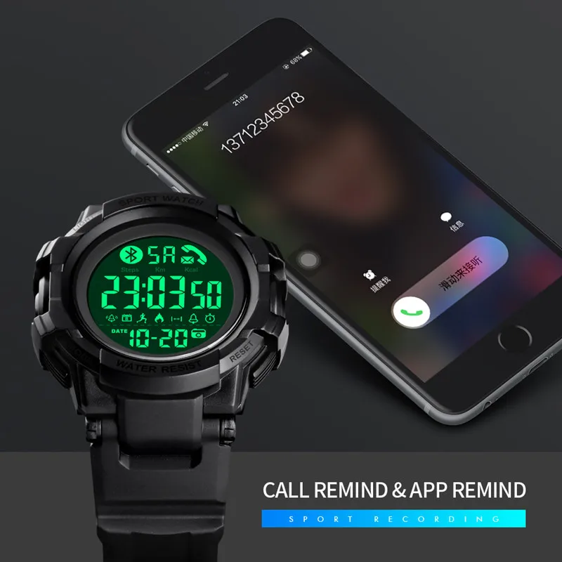 SKMEI Bluetooth мужские Смарт часы роскошные спортивные с шагомером для контроля сна reloj
